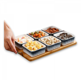 YL2264 (DS-ST2021-2) 6 SQUARE SERVING DISH WITH WOODEN TRAY