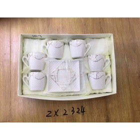 ZX2324 12 Pcs Cup & Saucer Set Embossed
