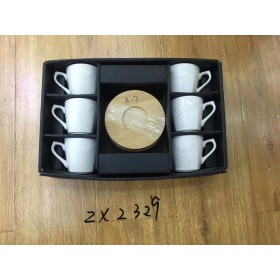 ZX2329 12 Pcs Cup & Saucer Set Embossed Wood