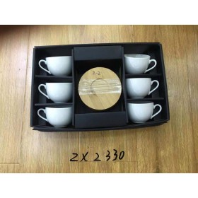 ZX2330 12 Pcs Cup & Saucer Set Embossed Woord