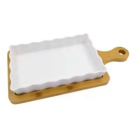 JD2031 JD7390 PORCELAIN RECTANGLE DISH WITH WOOD TRAY