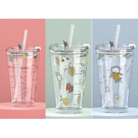 XGB/L1 Glass Cup With Lid & Straw 450ML