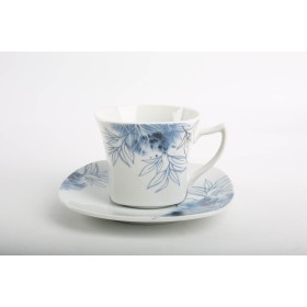 GLORY 180cc Square Tea Cup & Saucer- BLUE FOWER