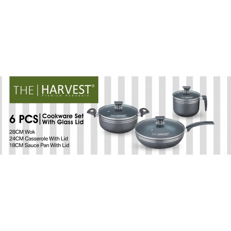 6 Pcs Cookware Set With Glass Lid