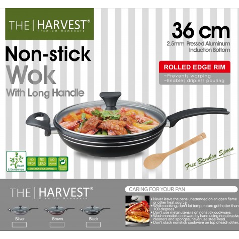 36CM Wok With Long Handle (3391) (BROWN/BLACK/SILVER)